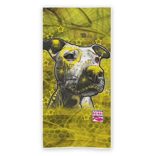 Strandtuch, Badetuch, Saunatuch mit buntem Hundemotiv in digitaler Popart mit Hunde Motiv Motte1